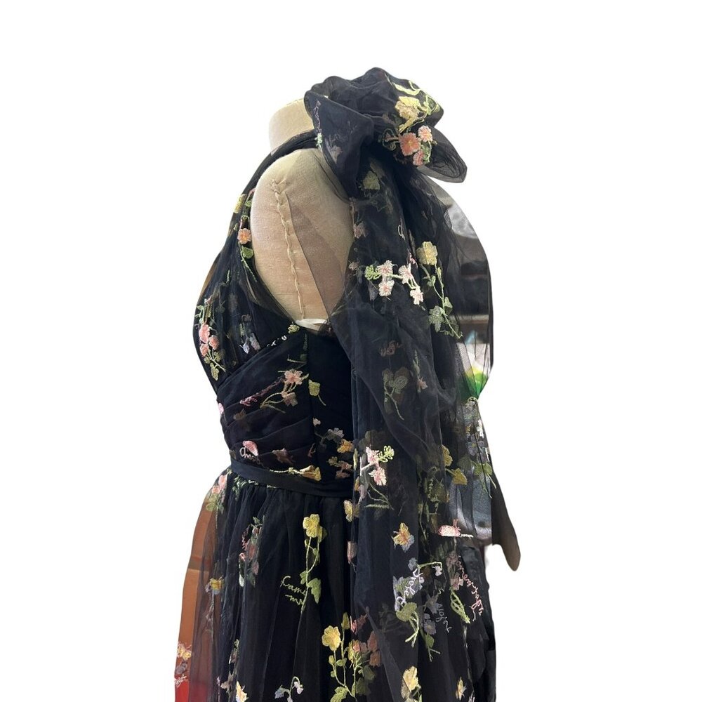 Darling Custom Made Tailored Handmade One-Shoulder Black Floral Embroidered Dres - Picture 12 of 14